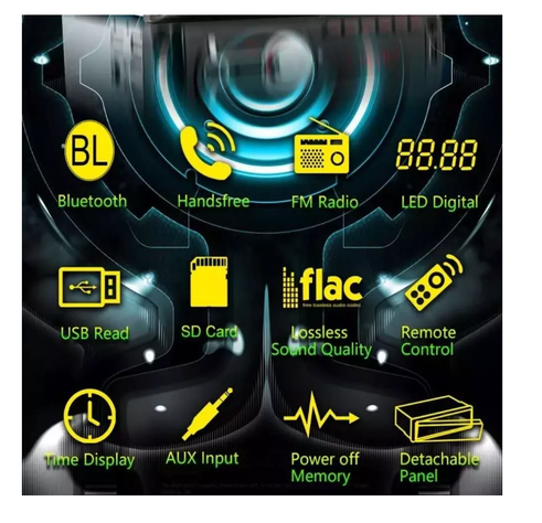 Radio Auto Panel Desmontable Bluetooth Mp3 Aux Usb2-5