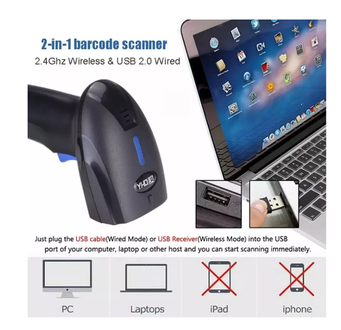 Lector Código De Barra Laser Pistola Inalámbrica Usb 2.4g-5