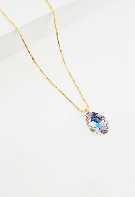 Collar Gota de Luz Gold Cristales Genuinos Vitral Light-1