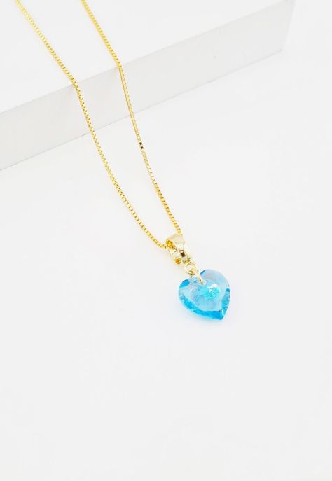 Collar Amor Gold Cristales Genuinos Aquamarine Shimmer-1