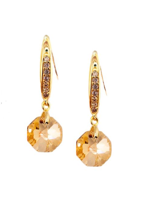 Aros Lucia Gold Baño de Oro 24k y Cristales Genuinos Golden Shadow.-0