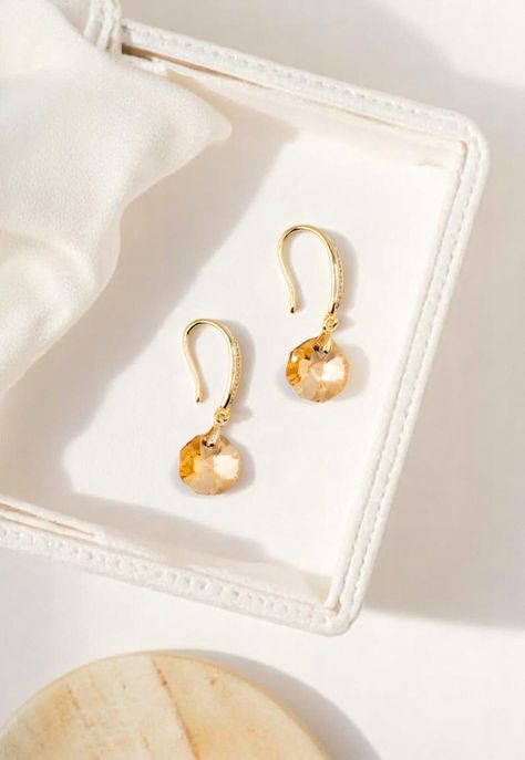 Aros Lucia Gold Baño de Oro 24k y Cristales Genuinos Golden Shadow.-1