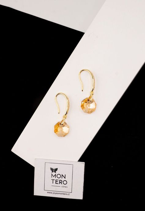 Aros Lucia Gold Baño de Oro 24k y Cristales Genuinos Golden Shadow.-2