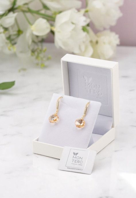 Aros Lucia Gold Baño de Oro 24k y Cristales Genuinos Golden Shadow.-3