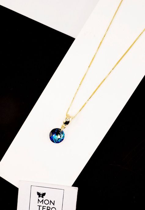 Collar Bali Gold Cristales Genuinos Bermuda Blue-2