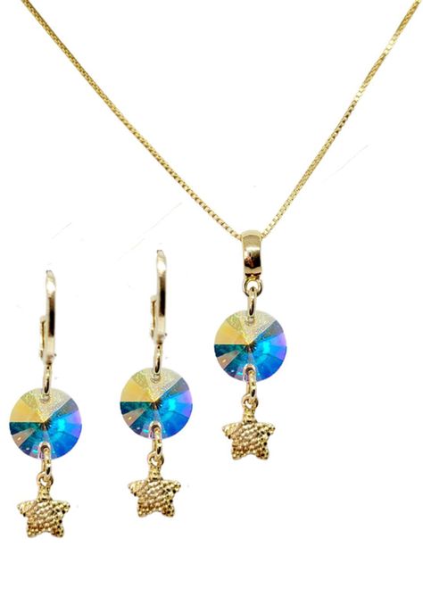 Conjunto Clara Gold Cristales Genuinos Aurora Boreal-0
