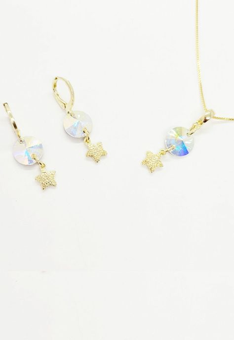 Conjunto Clara Gold Cristales Genuinos Aurora Boreal-2