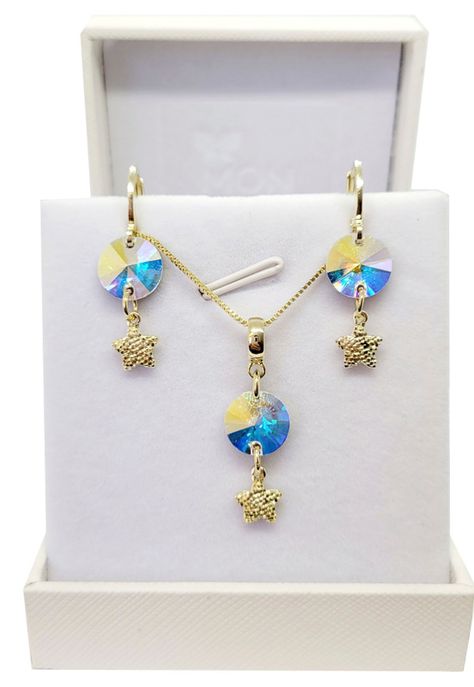 Conjunto Clara Gold Cristales Genuinos Aurora Boreal-1
