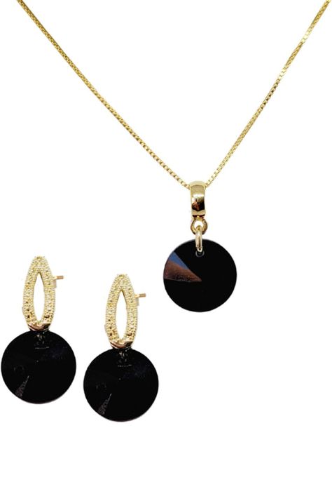 Conjunto Simona Gold Cristales Genuinos  Jet-0