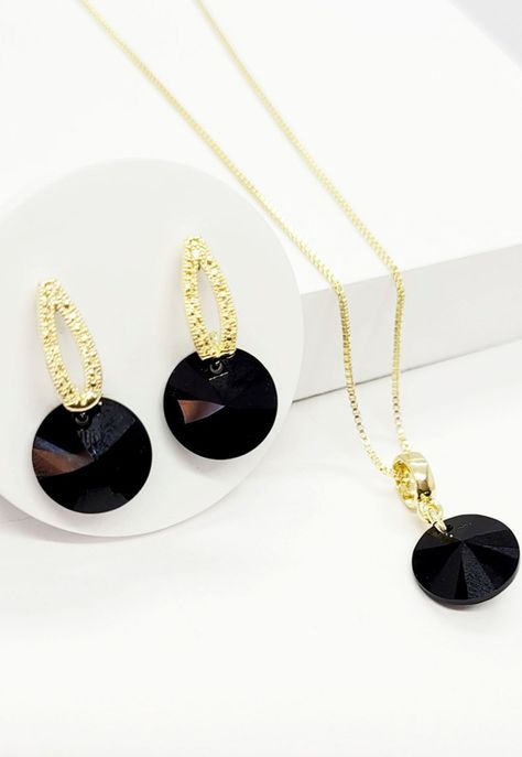 Conjunto Simona Gold Cristales Genuinos  Jet-1
