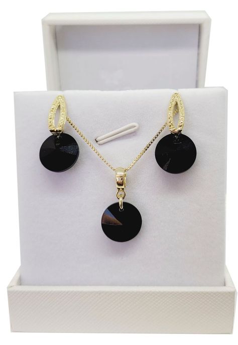 Conjunto Simona Gold Cristales Genuinos  Jet-2