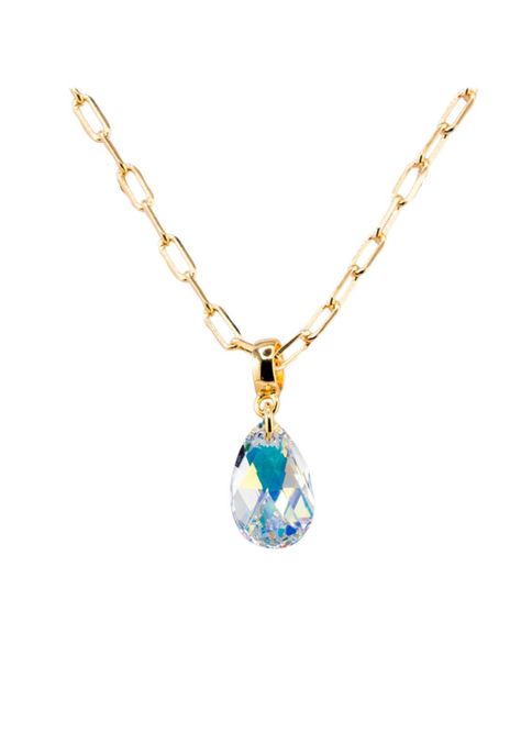 Collar Chiara Gold Ovalo Baño de Oro y Cristales Genuinos Aurora Boreal-0