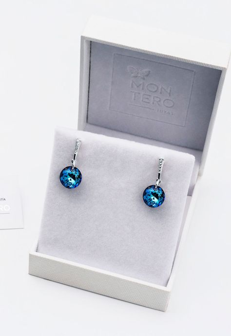 Aros Gracia Cristales Genuinos Bermuda Blue.-2
