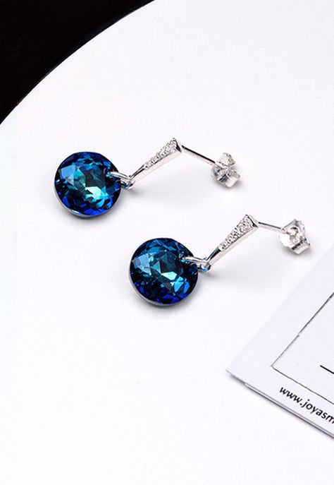 Aros Gracia Cristales Genuinos Bermuda Blue.-1