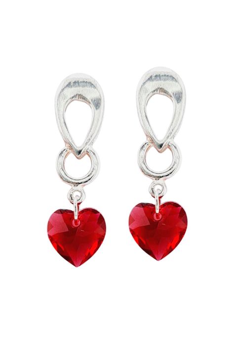 Aros Amor Baño de Oro Blanco Cristales Genuinos Siam Shimmer.-0