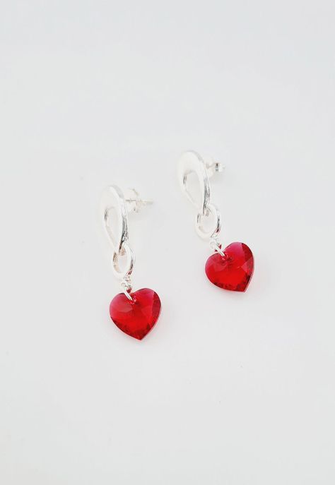 Aros Amor Baño de Oro Blanco Cristales Genuinos Siam Shimmer.-1