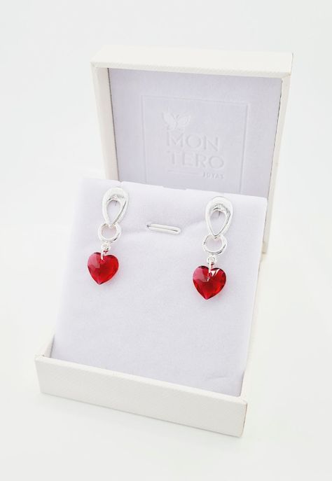 Aros Amor Baño de Oro Blanco Cristales Genuinos Siam Shimmer.-2
