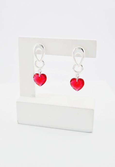 Aros Amor Baño de Oro Blanco Cristales Genuinos Siam Shimmer.-3