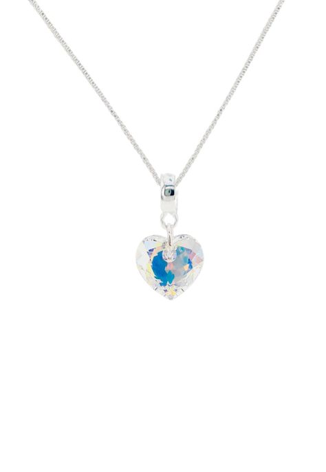 Collar Amor Baño de Oro Blanco Cristales Aurora Boreal.-0