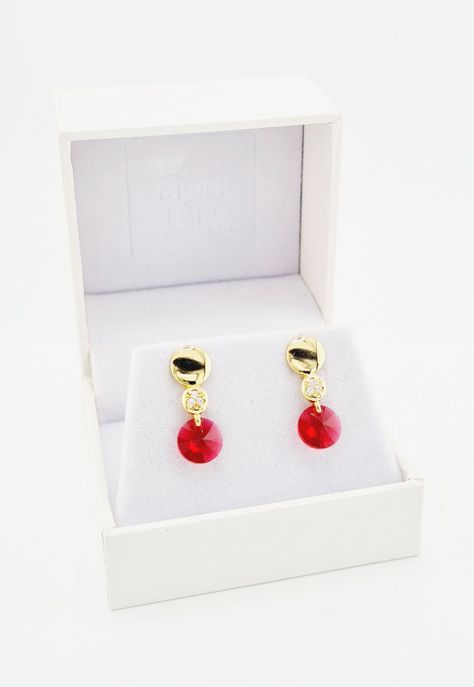 Aros Punto de Luz Gold Cristales Genuinos Siam Shimmer.-1