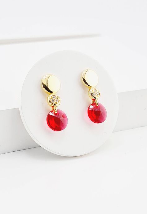 Aros Punto de Luz Gold Cristales Genuinos Siam Shimmer.-2