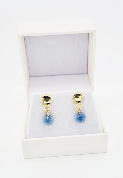 Aros Punto de Luz Gold Cristales Genuinos Denim Blue.-1
