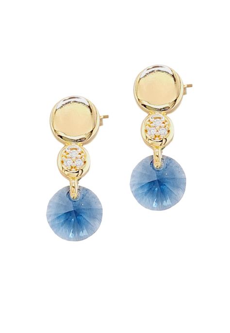 Aros Punto de Luz Gold Cristales Genuinos Denim Blue.-2