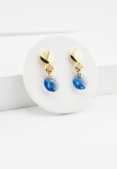 Aros Punto de Luz Gold Cristales Genuinos Denim Blue.-3