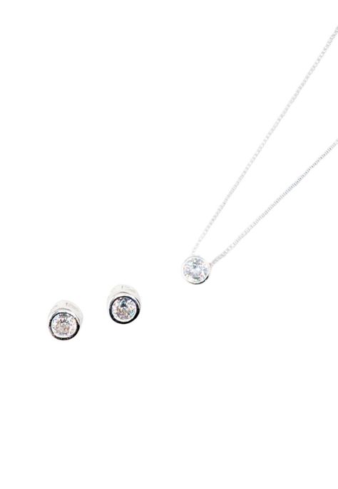 Conjunto Luciana Silver  Baño de Oro Blanco y Circon Blanco-0
