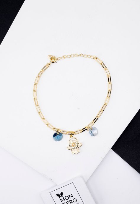 Pulsera Blue Gold Baño de Oro 24k y Cristales Genuinos Denim Blue-1