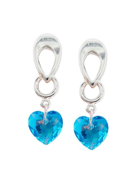 Aros Amor Baño de Oro de Blanco Cristales Aquamarine Shimmer.-0