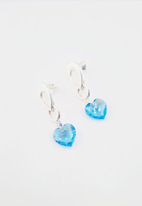 Aros Amor Baño de Oro de Blanco Cristales Aquamarine Shimmer.-1