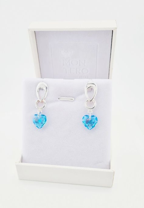 Aros Amor Baño de Oro de Blanco Cristales Aquamarine Shimmer.-2