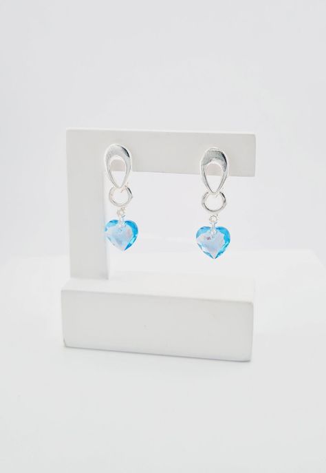 Aros Amor Baño de Oro de Blanco Cristales Aquamarine Shimmer.-3