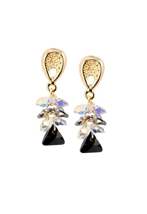 Aros Magnolia Baño de Oro 24k y Cristales Silver Night-0