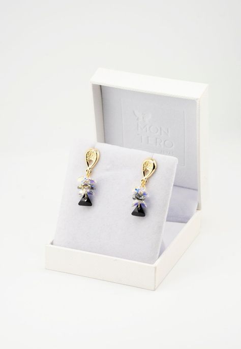 Aros Magnolia Baño de Oro 24k y Cristales Silver Night-2