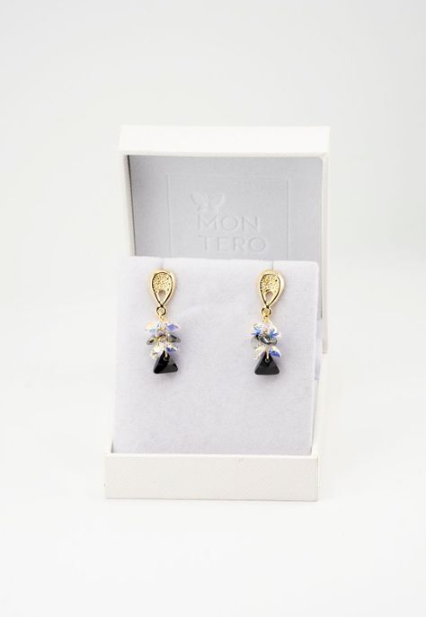Aros Magnolia Baño de Oro 24k y Cristales Silver Night-3