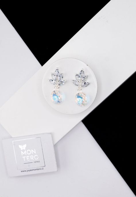Aros Penelope Baño de Oro Blanco y Cirstal Aurora Boreal-1