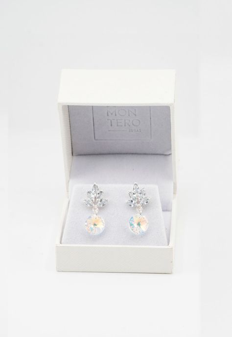 Aros Penelope Baño de Oro Blanco y Cirstal Aurora Boreal-2