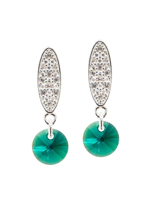 Aros Punto de Luz Baño de Oro Blanco Cristales Emerald.-0