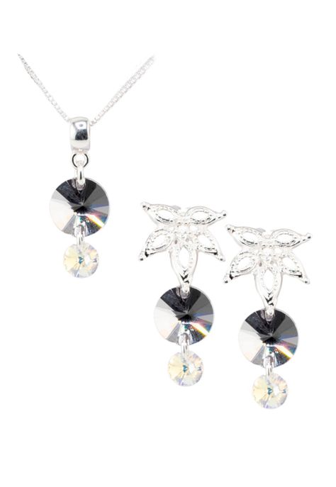 Conjunto Asia Baño de Oro Blanco y Cristales Smoky Mauve-0