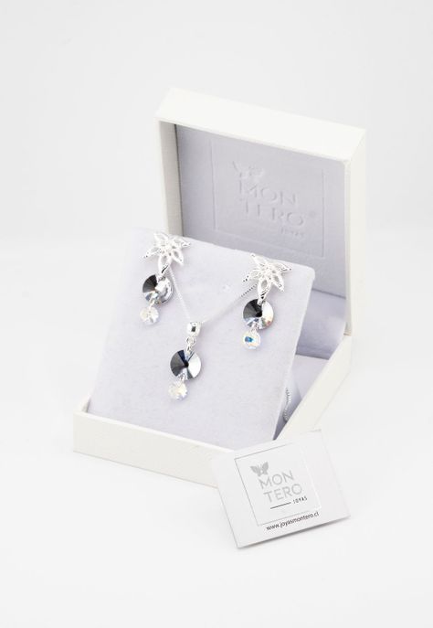Conjunto Asia Baño de Oro Blanco y Cristales Smoky Mauve-2