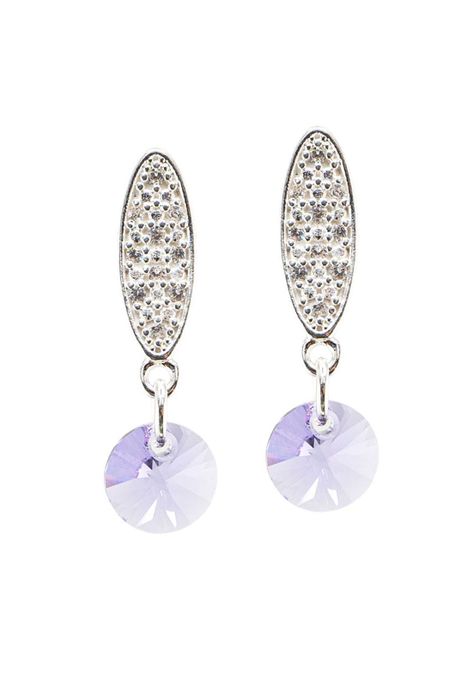Aros Punto de Luz Baño de Oro Blanco Cristales Violeta.-0