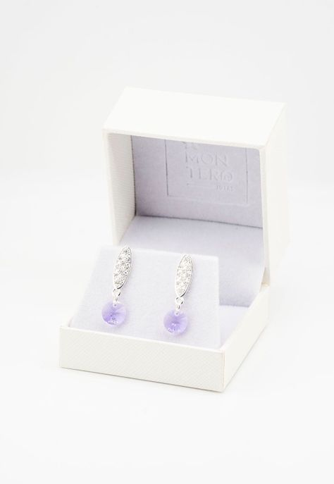 Aros Punto de Luz Baño de Oro Blanco Cristales Violeta.-2
