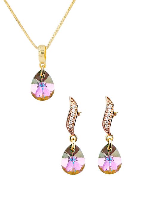 Conjunto Encanto Gold Baño de Oro y Cristales Genuinos Paradise Shine-0