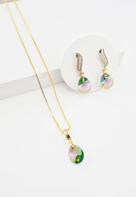 Conjunto Encanto Gold Baño de Oro y Cristales Genuinos Paradise Shine-1