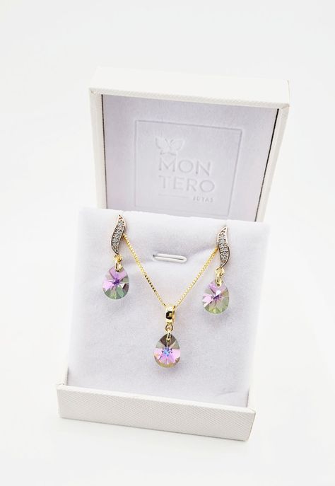 Conjunto Encanto Gold Baño de Oro y Cristales Genuinos Paradise Shine-4