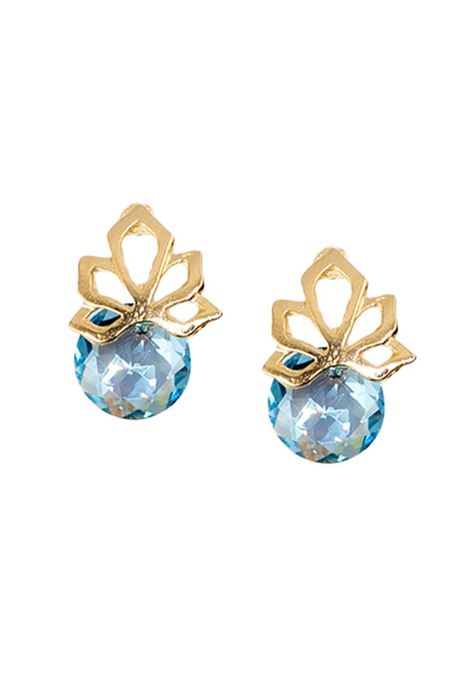 Aros Bali Gold Cristales Genuinos Aquamarine-0
