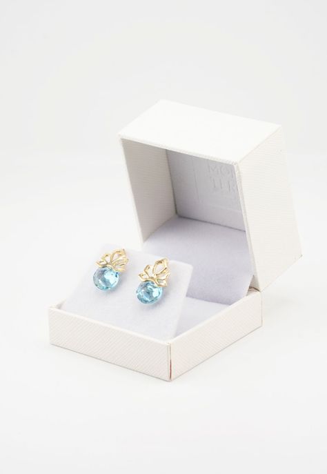 Aros Bali Gold Cristales Genuinos Aquamarine-1