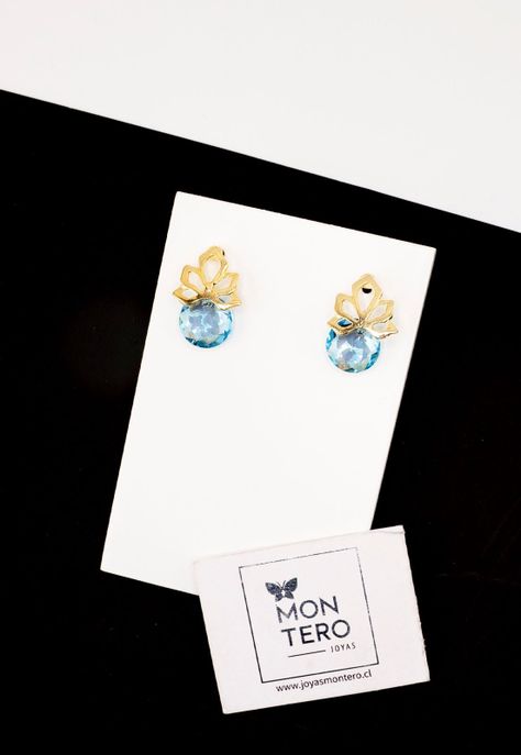 Aros Bali Gold Cristales Genuinos Aquamarine-2